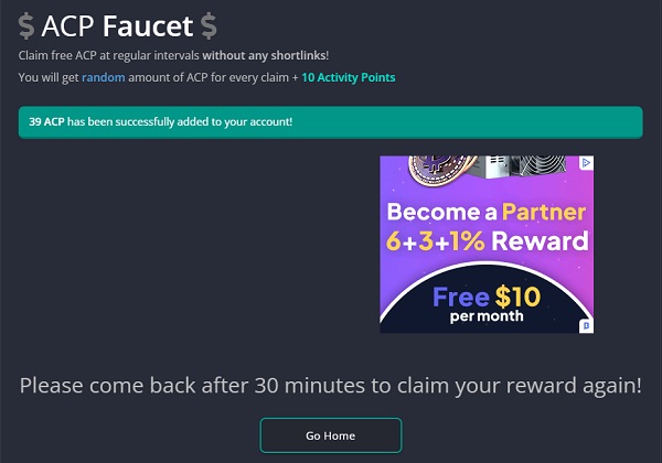 ACP Faucet on FireFaucet - Claim free ACP every 30 minutes